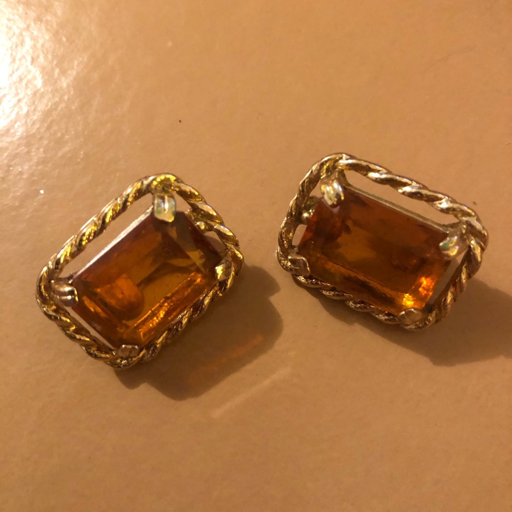 Vintage Amber Stone Clip-On Earrings